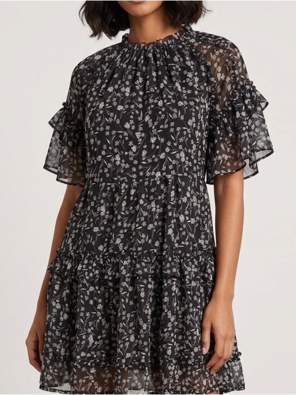 Olivaceous  Floral Tiered Dress